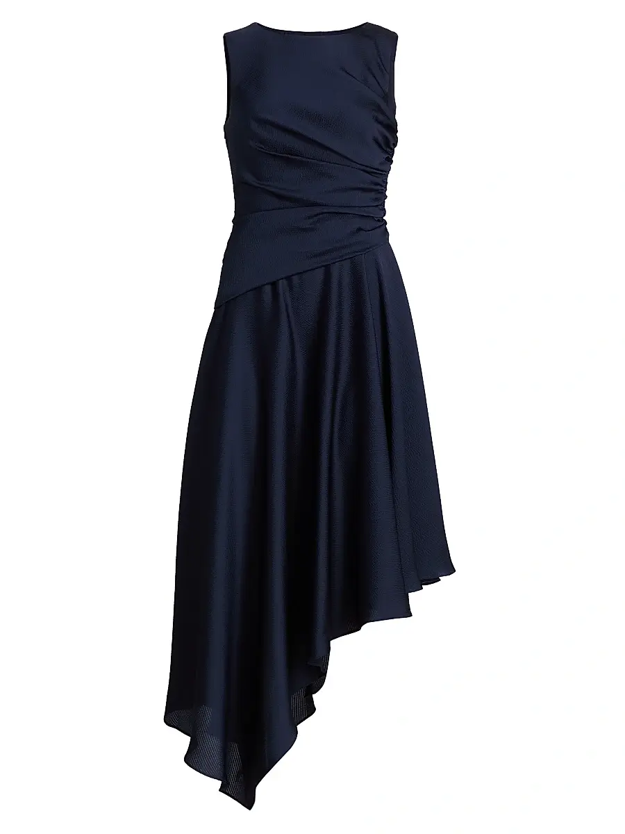 Amsale Women's Draped Asymmetric Cocktail Dress - Navy | Image 1 Amsale Women's Draped Asymmetric Cocktail Dress - Navy | Image 1
