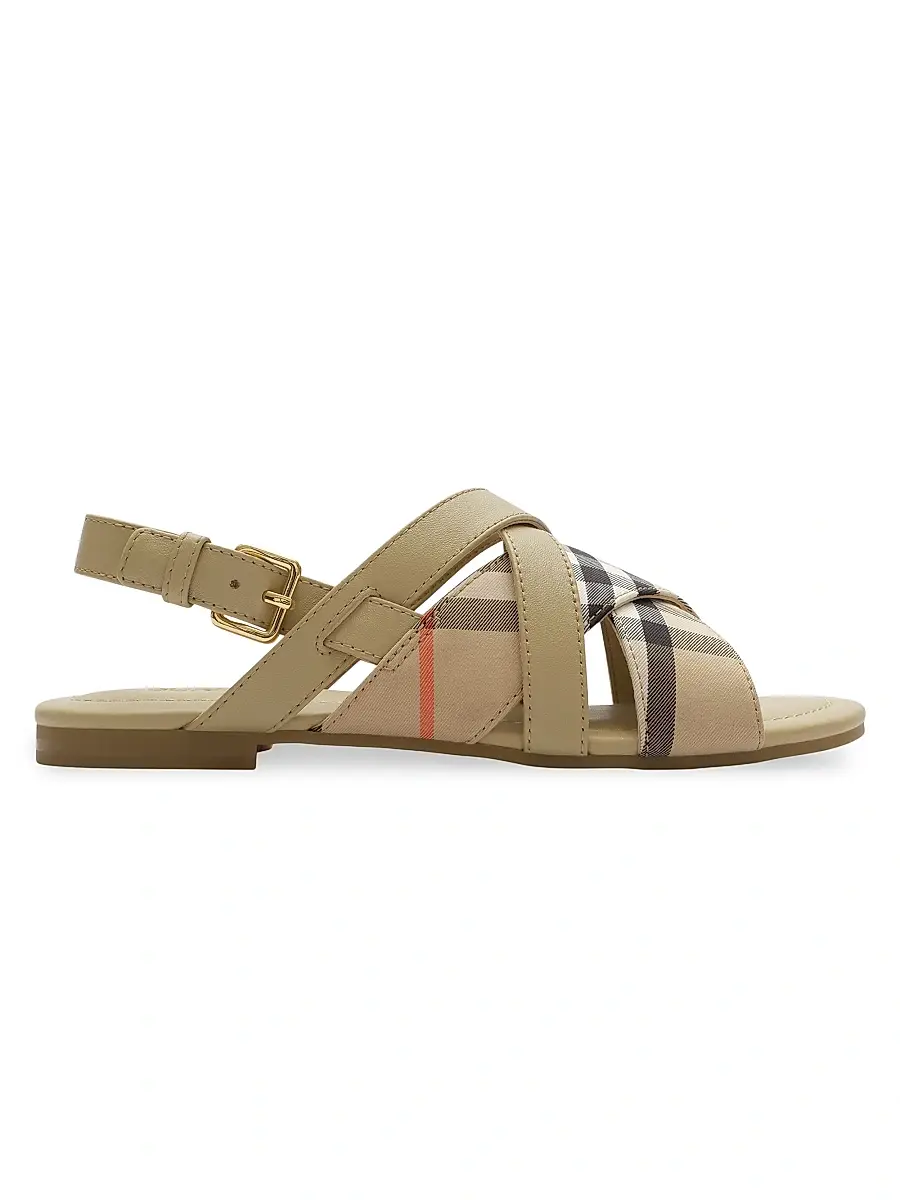 Burberry Little Girl's & Girl's Cleo Check Leather Sandals - Sand 3.5 (Child) | Image 1 Burberry Little Girl's & Girl's Cleo Check Leather Sandals - Sand 3.5 (Child) | Image 1