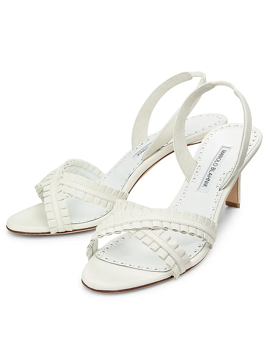 Manolo Blahnik Women's Volusan 70MM Leather Slanted-Heel Sandals | Thumbnail 3