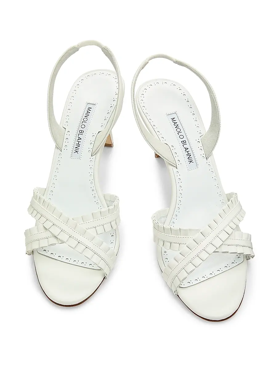 Manolo Blahnik Women's Volusan 70MM Leather Slanted-Heel Sandals | Thumbnail 5
