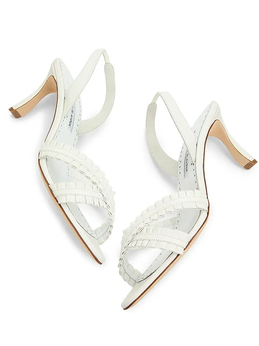 Manolo Blahnik Women's Volusan 70MM Leather Slanted-Heel Sandals | Thumbnail 7