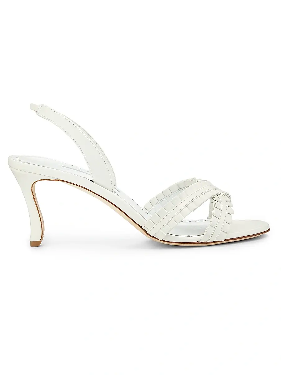Manolo Blahnik Women's Volusan 70MM Leather Slanted-Heel Sandals - White - Size 6.5 | Image 1 Manolo Blahnik Women's Volusan 70MM Leather Slanted-Heel Sandals - White - Size 6.5 | Image 1