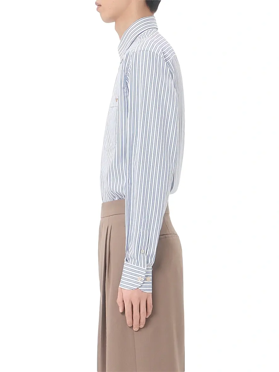 Valentino Men's Cotton Poplin Shirt with VGold Stripes - Ivory Blue | Thumbnail 4 Valentino Men's Cotton Poplin Shirt with VGold Stripes - Ivory Blue | Thumbnail 4