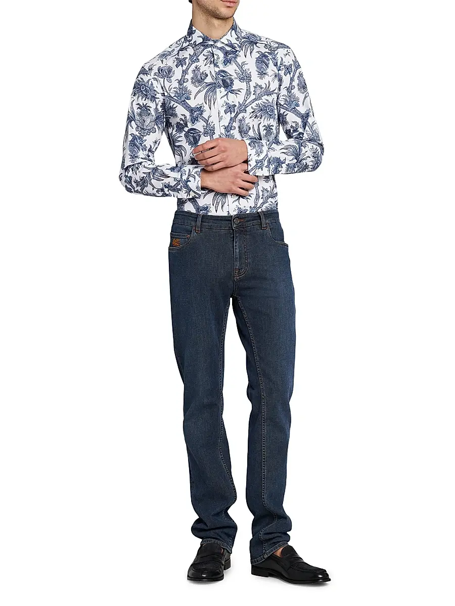 Etro Men's Multi-Floral Print Stretch Cotton Shirt | Thumbnail 2 Etro Men's Multi-Floral Print Stretch Cotton Shirt | Thumbnail 2