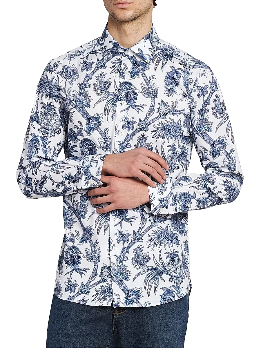 Etro Men's Multi-Floral Print Stretch Cotton Shirt | Thumbnail 3 Etro Men's Multi-Floral Print Stretch Cotton Shirt | Thumbnail 3