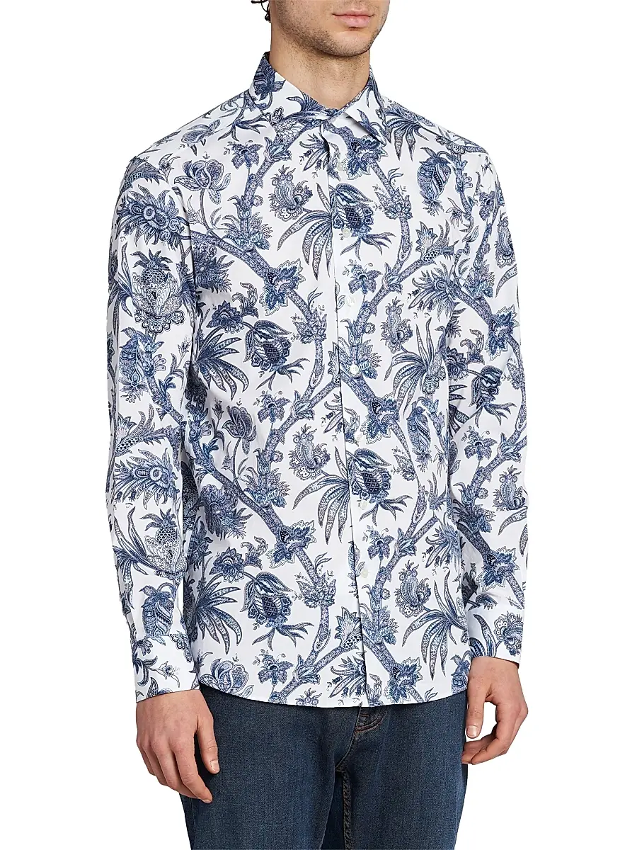 Etro Men's Multi-Floral Print Stretch Cotton Shirt | Thumbnail 4 Etro Men's Multi-Floral Print Stretch Cotton Shirt | Thumbnail 4