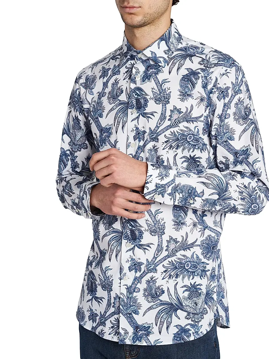 Etro Men's Multi-Floral Print Stretch Cotton Shirt | Thumbnail 6 Etro Men's Multi-Floral Print Stretch Cotton Shirt | Thumbnail 6