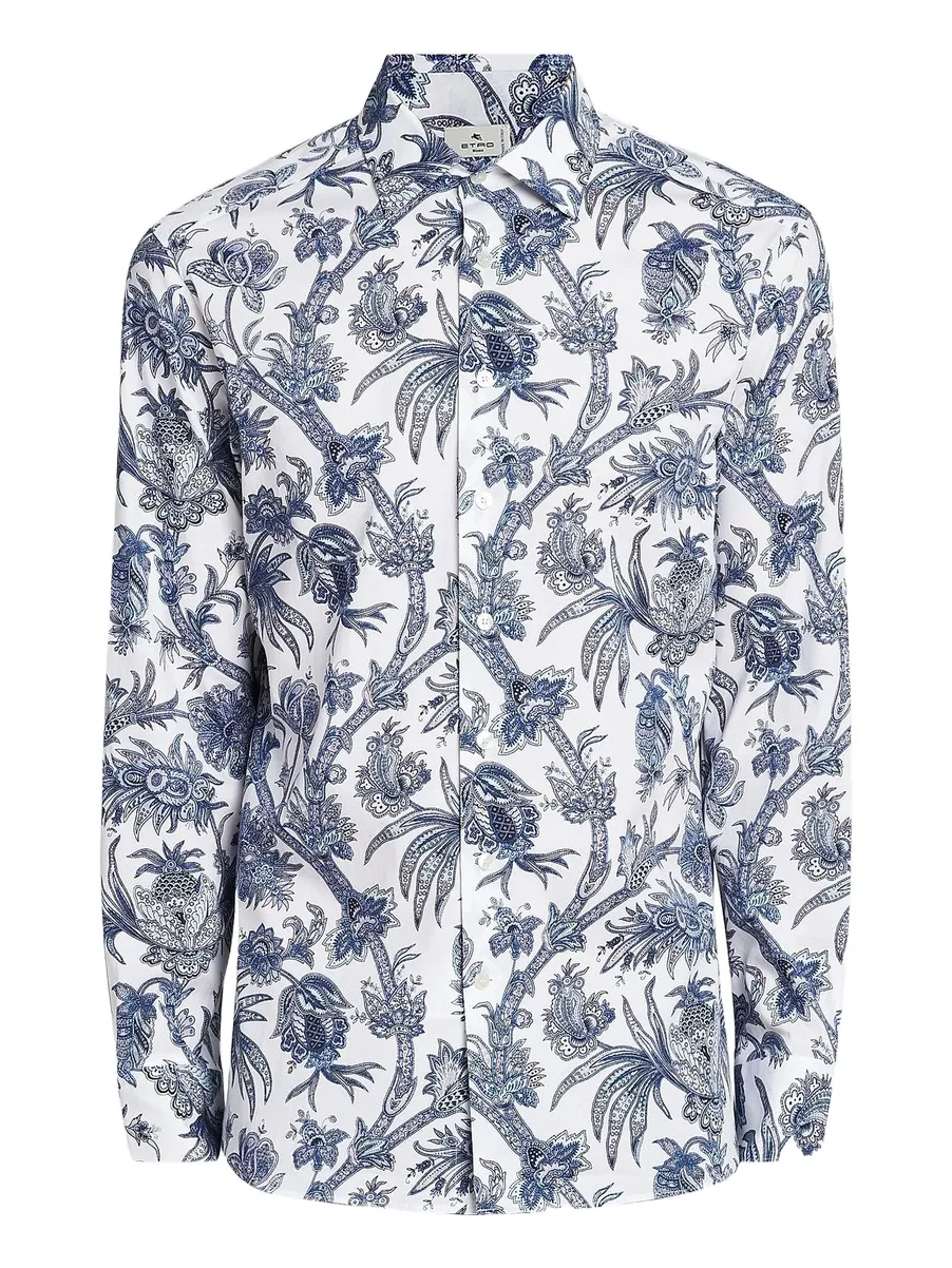 Etro Men's Multi-Floral Print Stretch Cotton Shirt