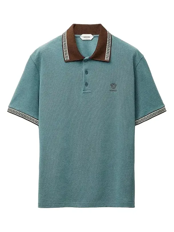 Men's Greca Medusa-Embroidered Cotton Piqué Polo Shirt