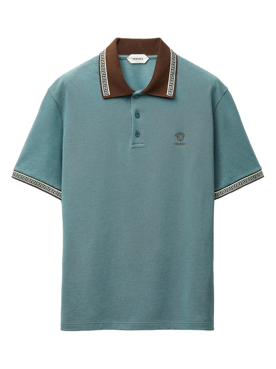Men's Greca Medusa-Embroidered Cotton Piqué Polo Shirt Men's Greca Medusa-Embroidered Cotton Piqué Polo Shirt