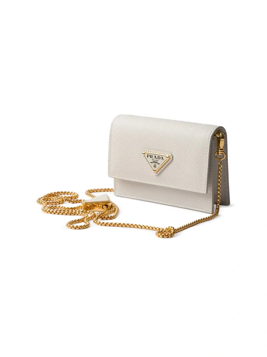 Prada Women's Saffiano Leather Card Holder with Shoulder Strap - Beige | Thumbnail 2 Prada Women's Saffiano Leather Card Holder with Shoulder Strap - Beige | Thumbnail 2
