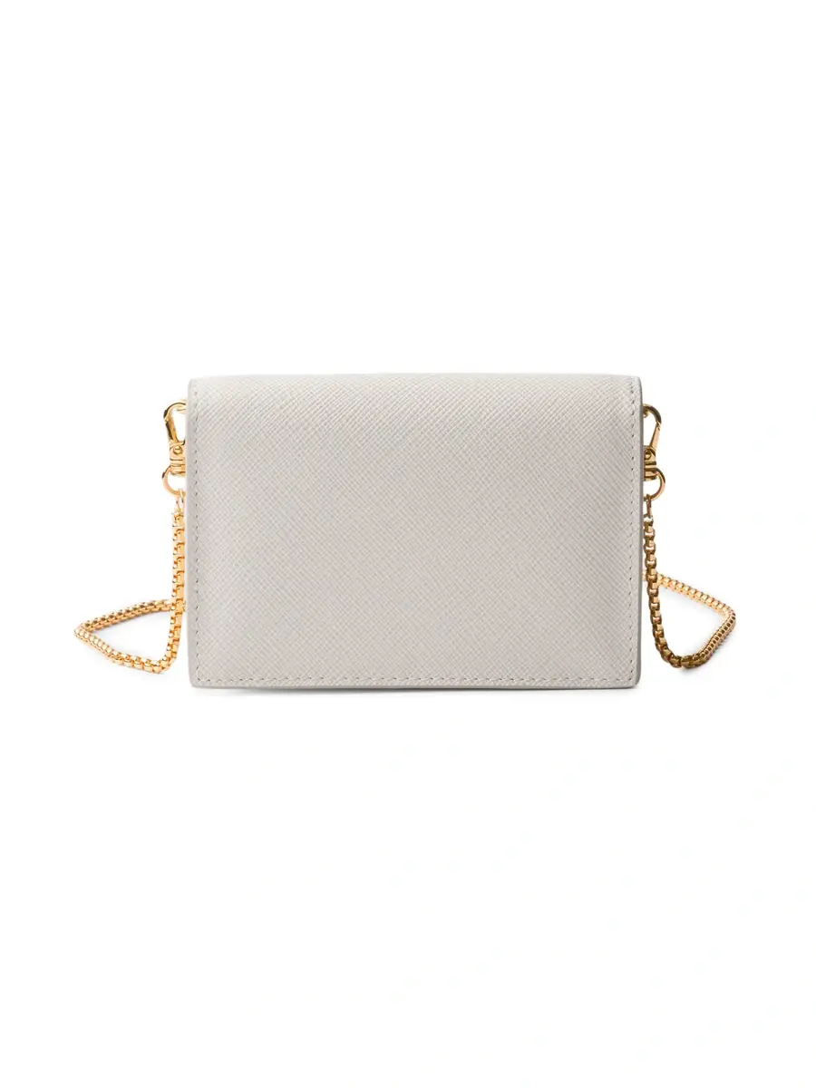 Prada Women's Saffiano Leather Card Holder with Shoulder Strap - Beige | Thumbnail 3 Prada Women's Saffiano Leather Card Holder with Shoulder Strap - Beige | Thumbnail 3