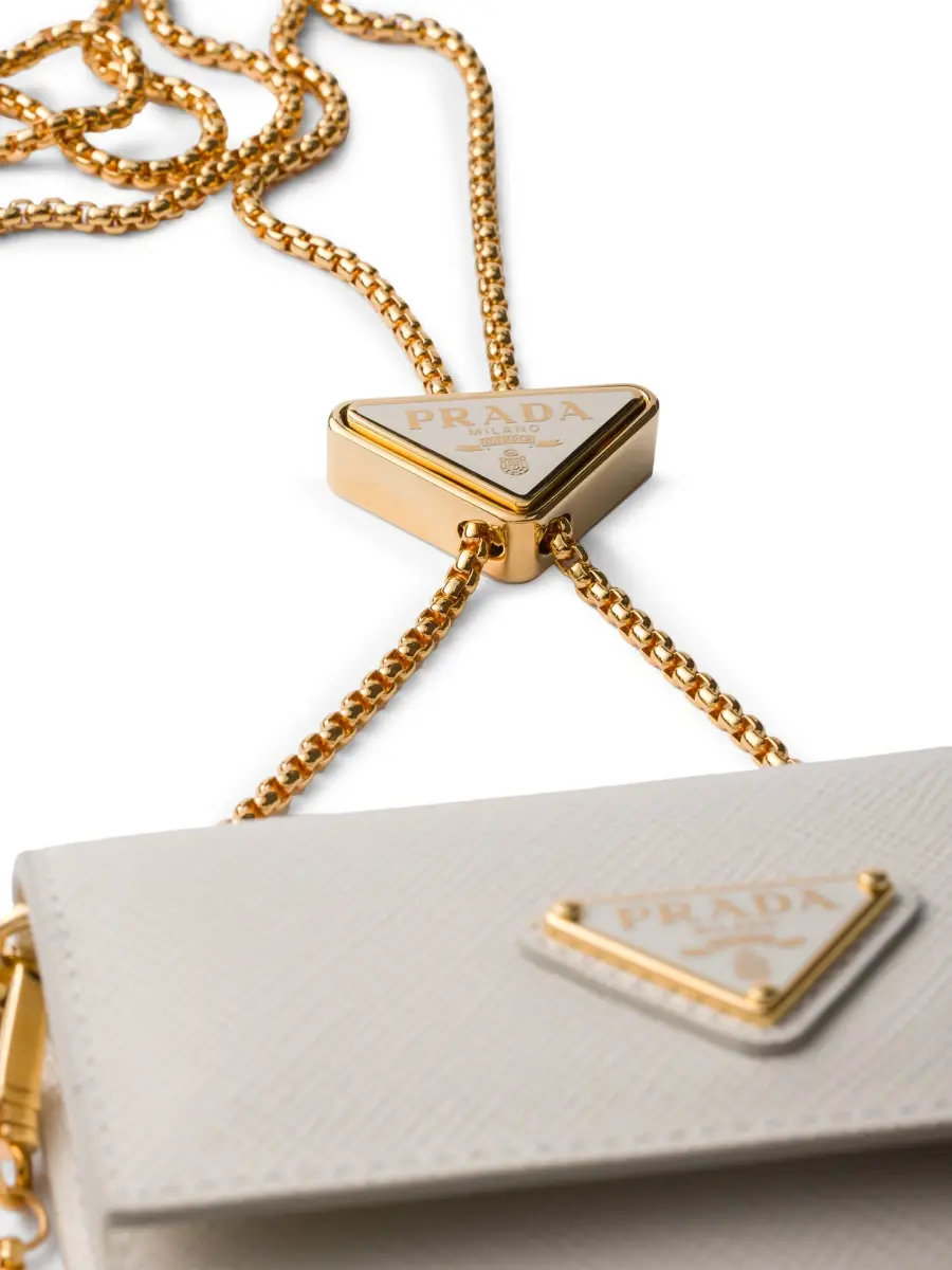 Prada Women's Saffiano Leather Card Holder with Shoulder Strap - Beige | Thumbnail 5 Prada Women's Saffiano Leather Card Holder with Shoulder Strap - Beige | Thumbnail 5