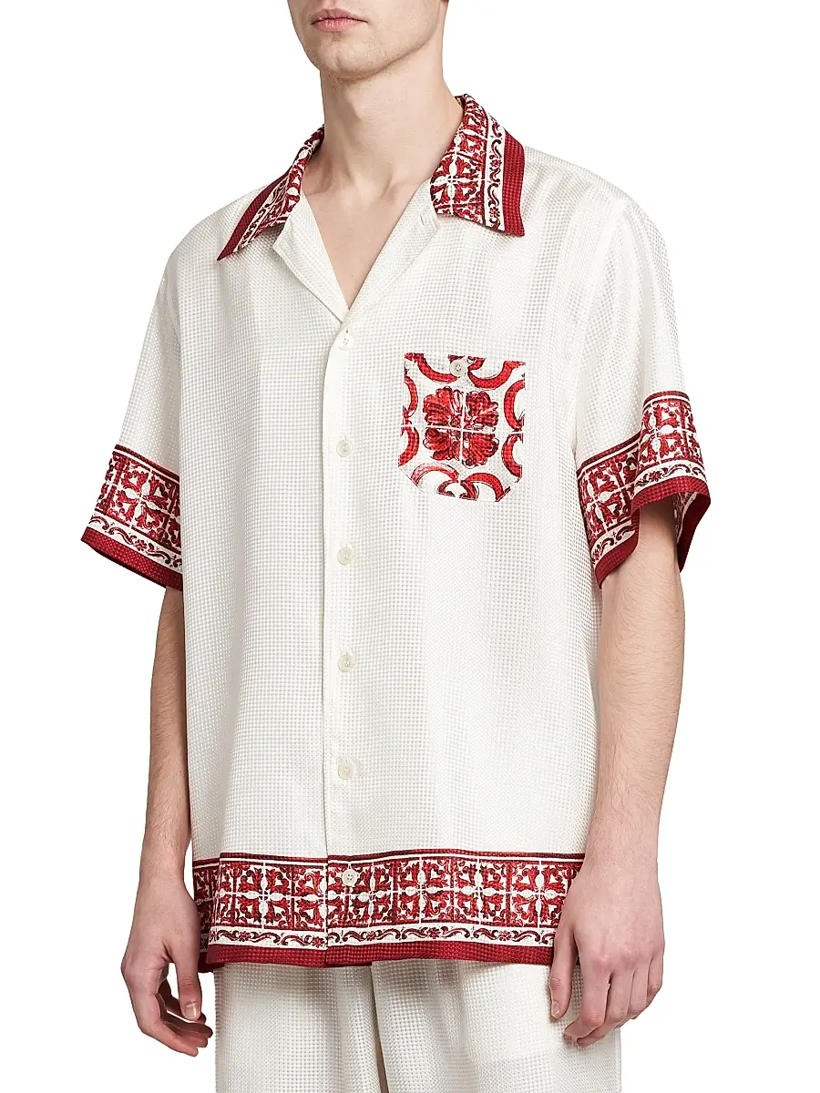 Dolce & Gabbana Men's Printed Silk Jacquard Twill Short-Sleeve Shirt | Thumbnail 4 Dolce & Gabbana Men's Printed Silk Jacquard Twill Short-Sleeve Shirt | Thumbnail 4
