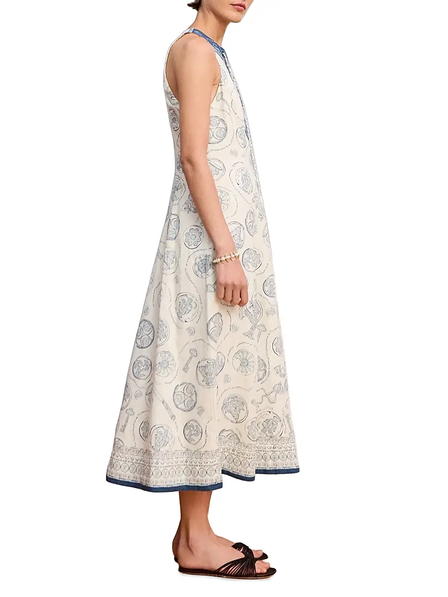 ALÉMAIS Women's Lucky Mixed-Print Linen Lace-Up Midi-Dress | Thumbnail 3 ALÉMAIS Women's Lucky Mixed-Print Linen Lace-Up Midi-Dress | Thumbnail 3