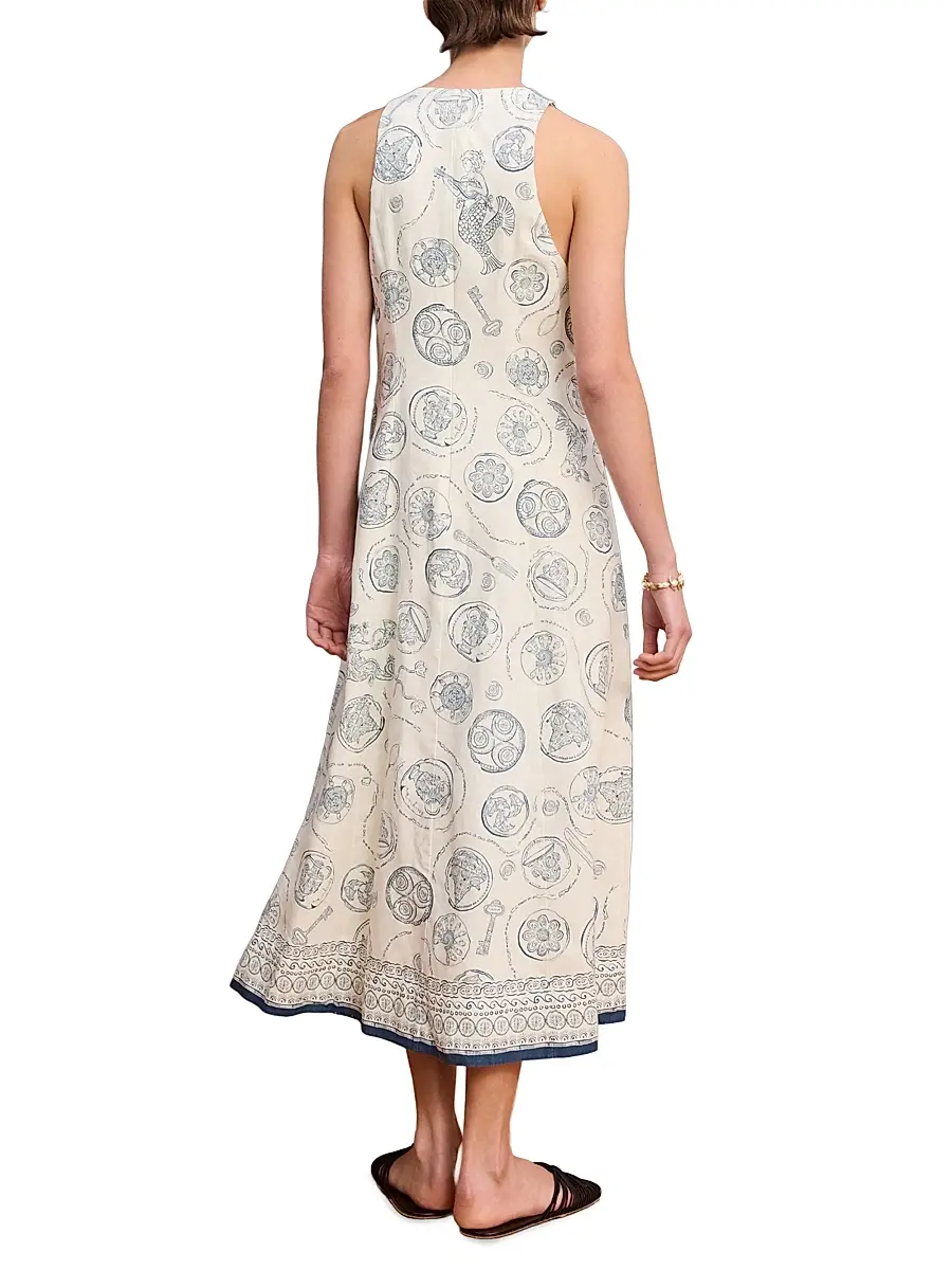 ALÉMAIS Women's Lucky Mixed-Print Linen Lace-Up Midi-Dress | Thumbnail 4 ALÉMAIS Women's Lucky Mixed-Print Linen Lace-Up Midi-Dress | Thumbnail 4