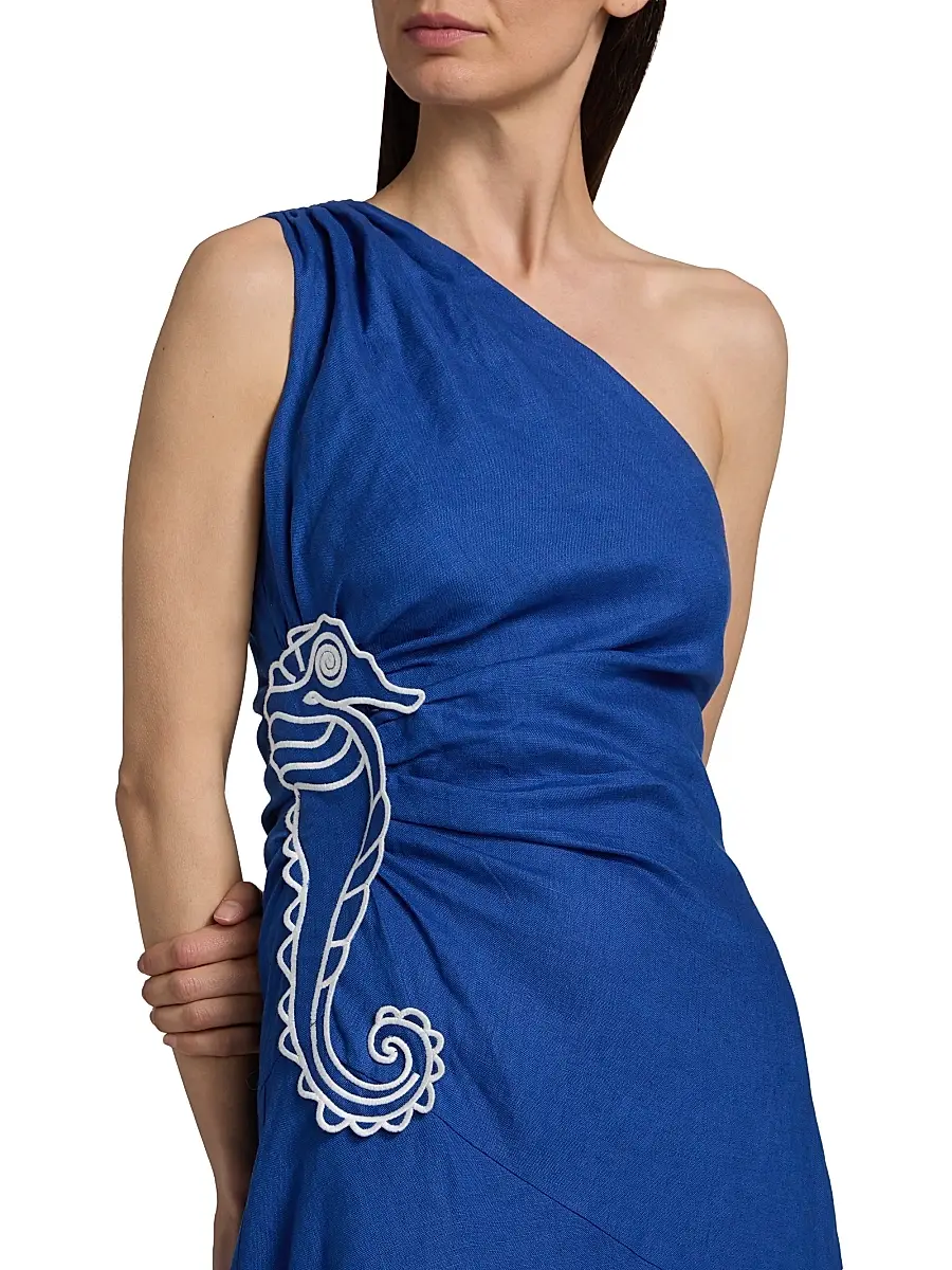 Farm Rio Women's Seahorse-Embroidered One-Shoulder Midi-Dress | Thumbnail 6 Farm Rio Women's Seahorse-Embroidered One-Shoulder Midi-Dress | Thumbnail 6