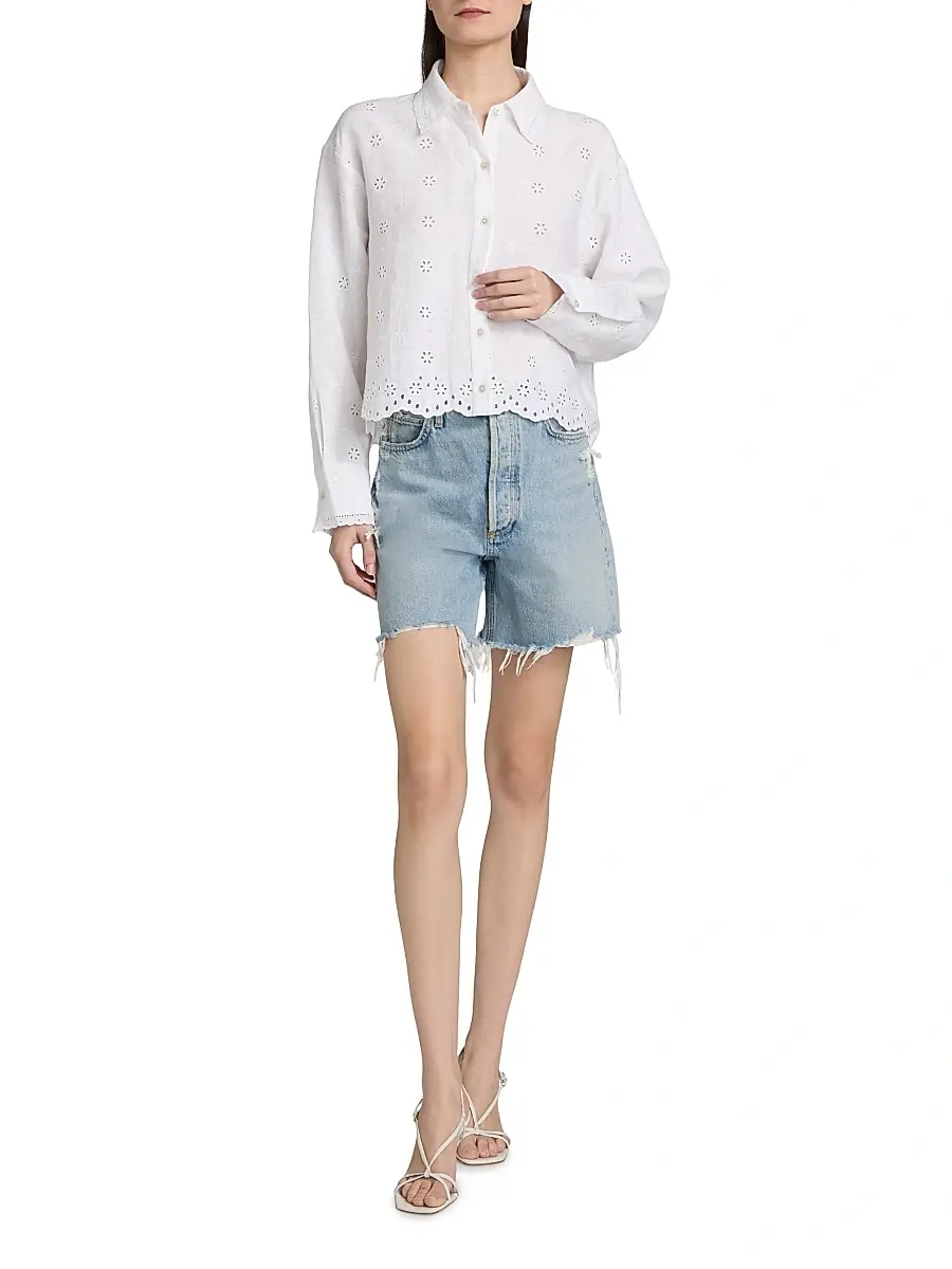 LoveShackFancy Women's Delano Eyelet Linen Button-Front Shirt | Thumbnail 2 LoveShackFancy Women's Delano Eyelet Linen Button-Front Shirt | Thumbnail 2