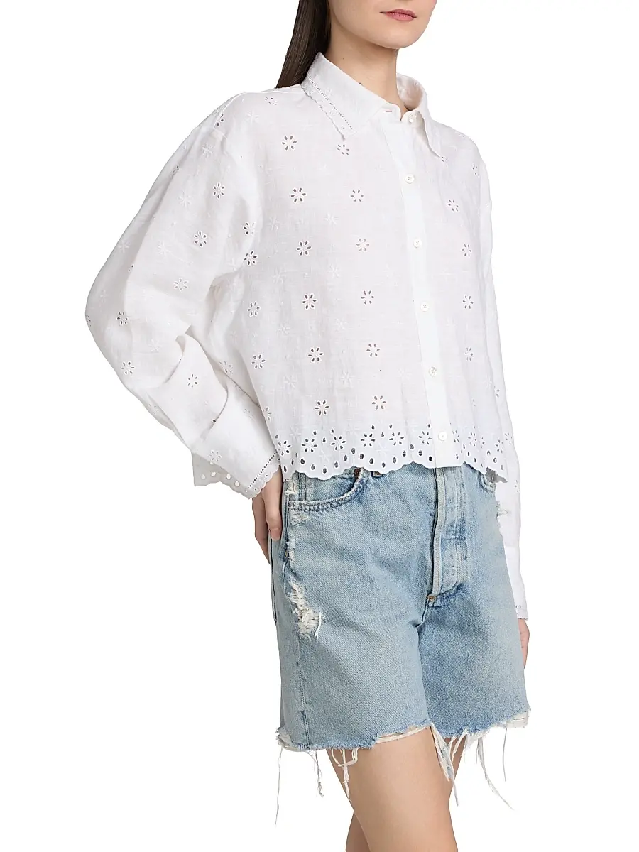 LoveShackFancy Women's Delano Eyelet Linen Button-Front Shirt | Thumbnail 4 LoveShackFancy Women's Delano Eyelet Linen Button-Front Shirt | Thumbnail 4