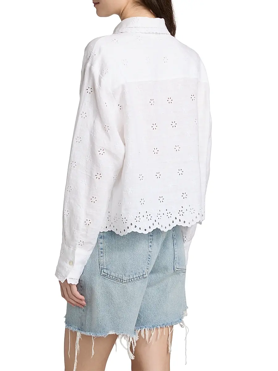 LoveShackFancy Women's Delano Eyelet Linen Button-Front Shirt | Thumbnail 5 LoveShackFancy Women's Delano Eyelet Linen Button-Front Shirt | Thumbnail 5