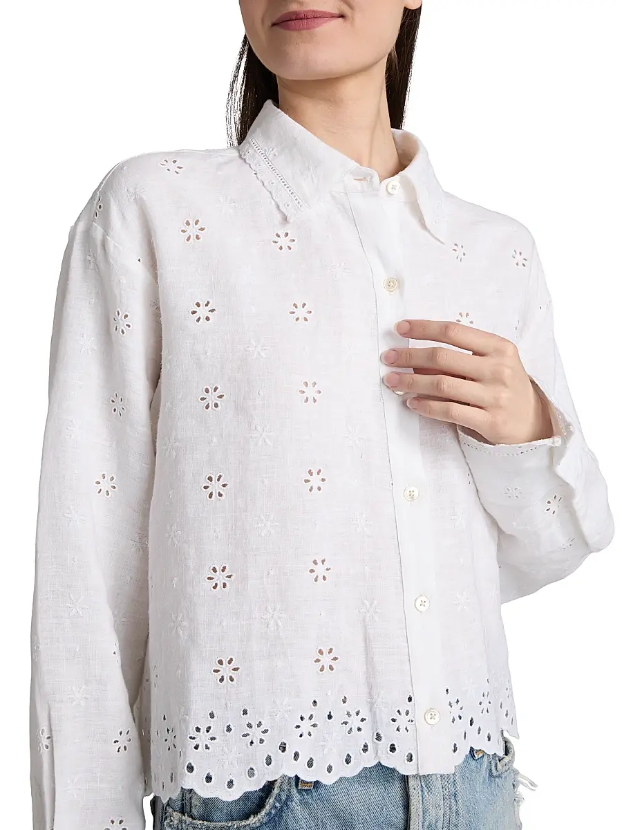 LoveShackFancy Women's Delano Eyelet Linen Button-Front Shirt | Thumbnail 6 LoveShackFancy Women's Delano Eyelet Linen Button-Front Shirt | Thumbnail 6