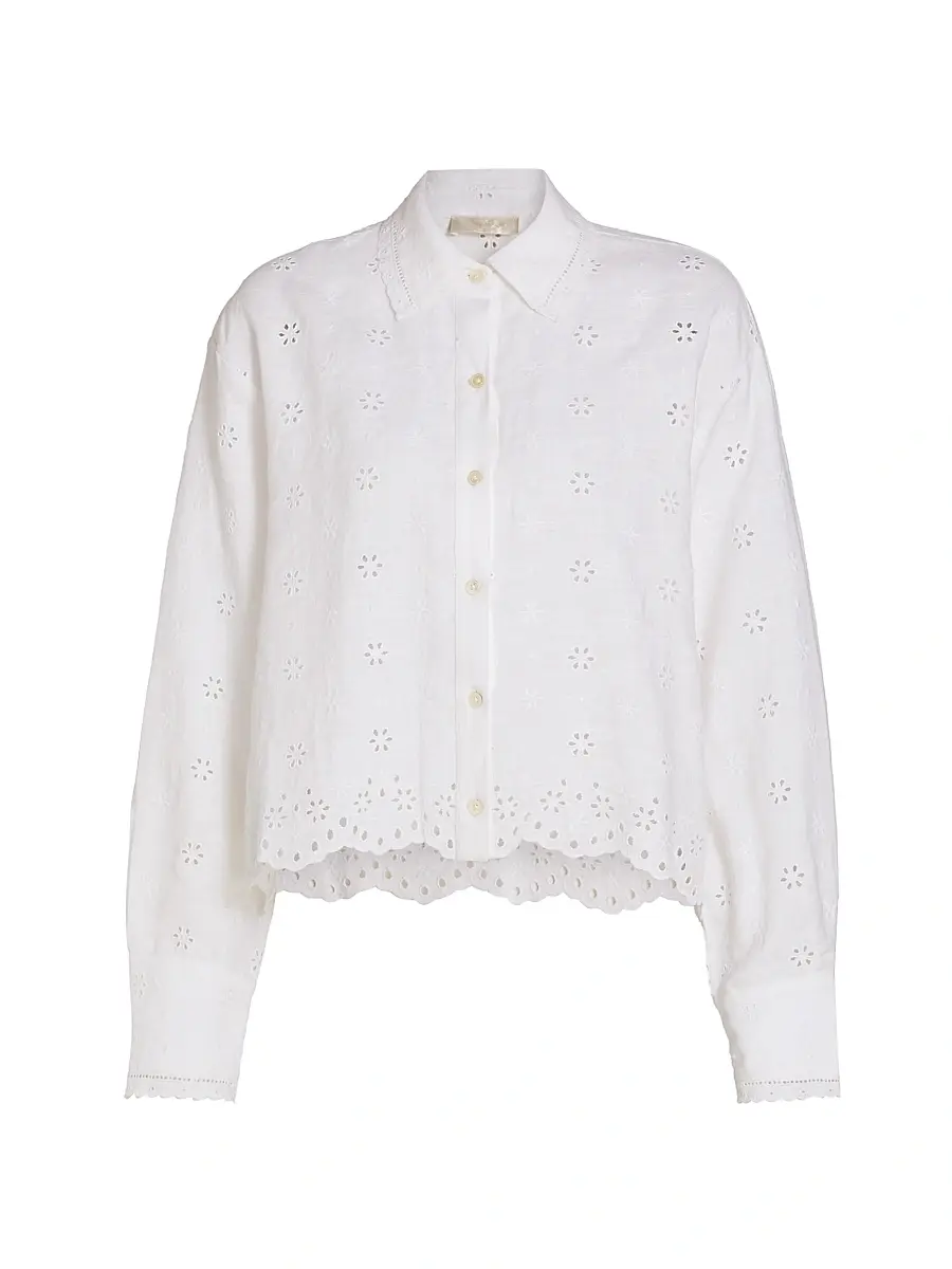 LoveShackFancy Women's Delano Eyelet Linen Button-Front Shirt | Image 1 LoveShackFancy Women's Delano Eyelet Linen Button-Front Shirt | Image 1