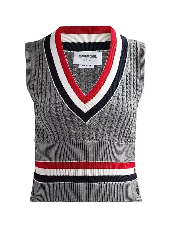 Women's Cricket RWB Stripe Cable Shrunken Vest Women's Cricket RWB Stripe Cable Shrunken Vest