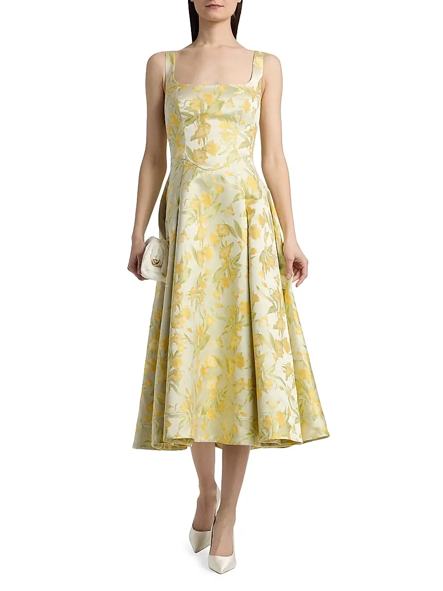 THEIA Women's Julie Floral-Jacquard Midi-Dress | Thumbnail 2 THEIA Women's Julie Floral-Jacquard Midi-Dress | Thumbnail 2