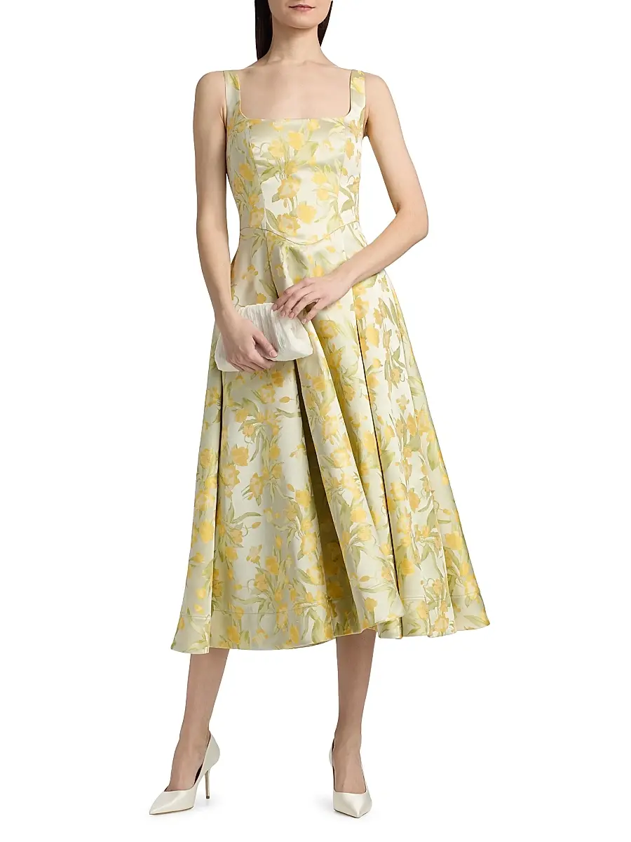 THEIA Women's Julie Floral-Jacquard Midi-Dress | Thumbnail 3 THEIA Women's Julie Floral-Jacquard Midi-Dress | Thumbnail 3