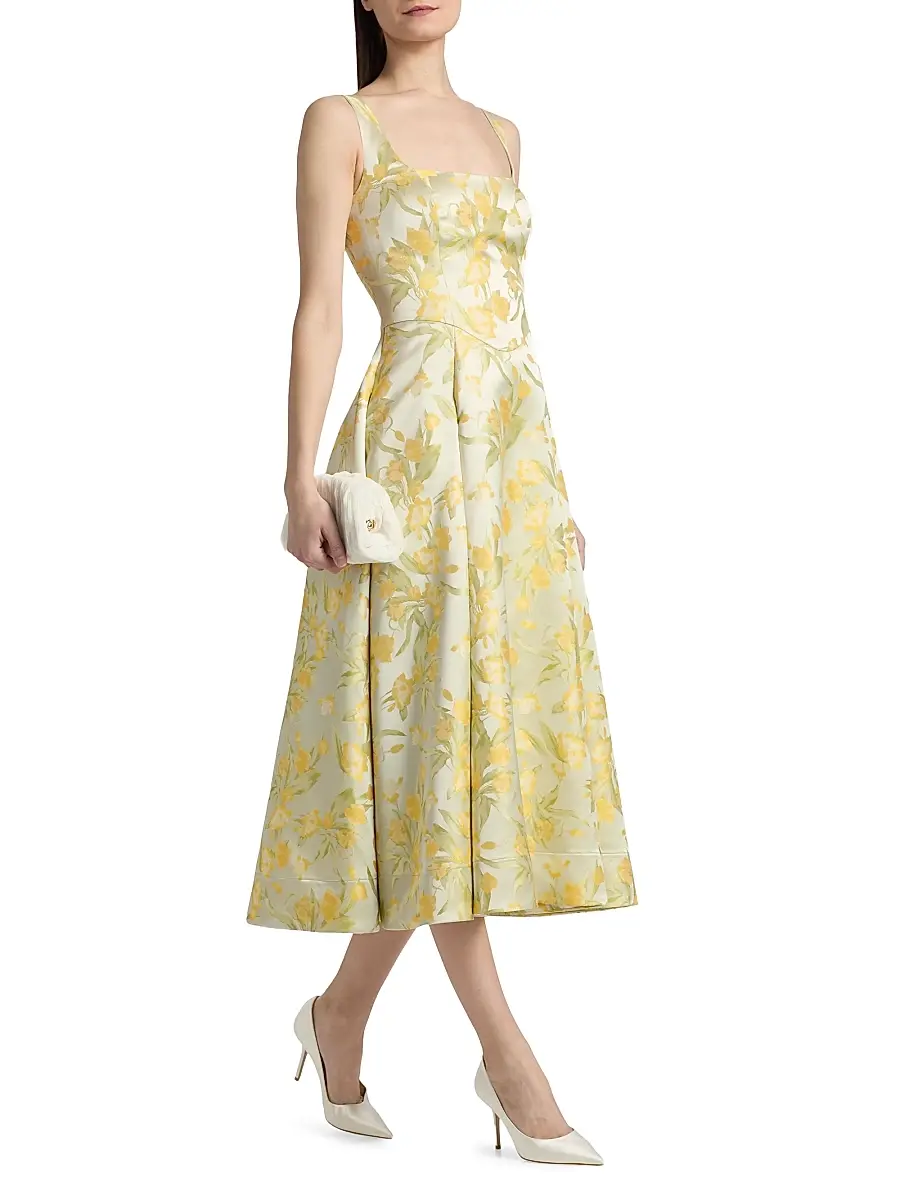 THEIA Women's Julie Floral-Jacquard Midi-Dress | Thumbnail 4 THEIA Women's Julie Floral-Jacquard Midi-Dress | Thumbnail 4
