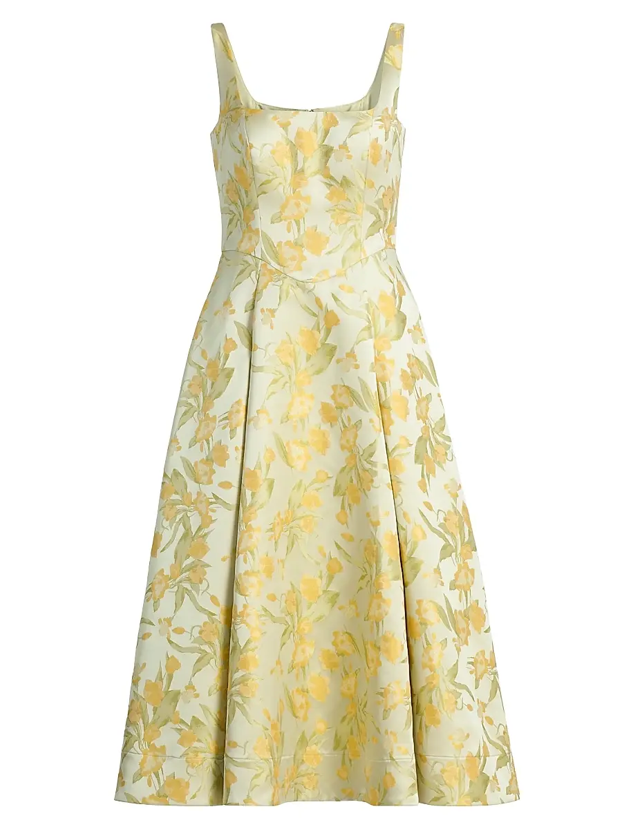 THEIA Women's Julie Floral-Jacquard Midi-Dress - Butter Yellow Mint - Size 16 | Image 1 THEIA Women's Julie Floral-Jacquard Midi-Dress - Butter Yellow Mint - Size 16 | Image 1