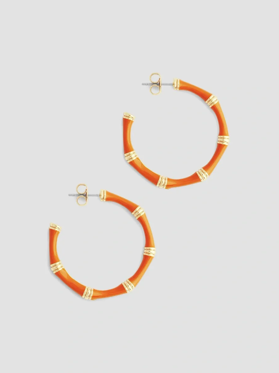 Anabel Aram Women's Bamboo 18K-Gold-Plated & Enamel Hoop Earrings | Thumbnail 3