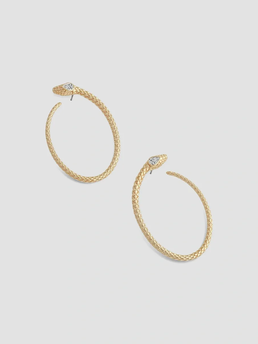 Anabel Aram Women's Serpent 18K-Gold-Plated & Cubic Zirconia Hoop Earrings | Thumbnail 3
