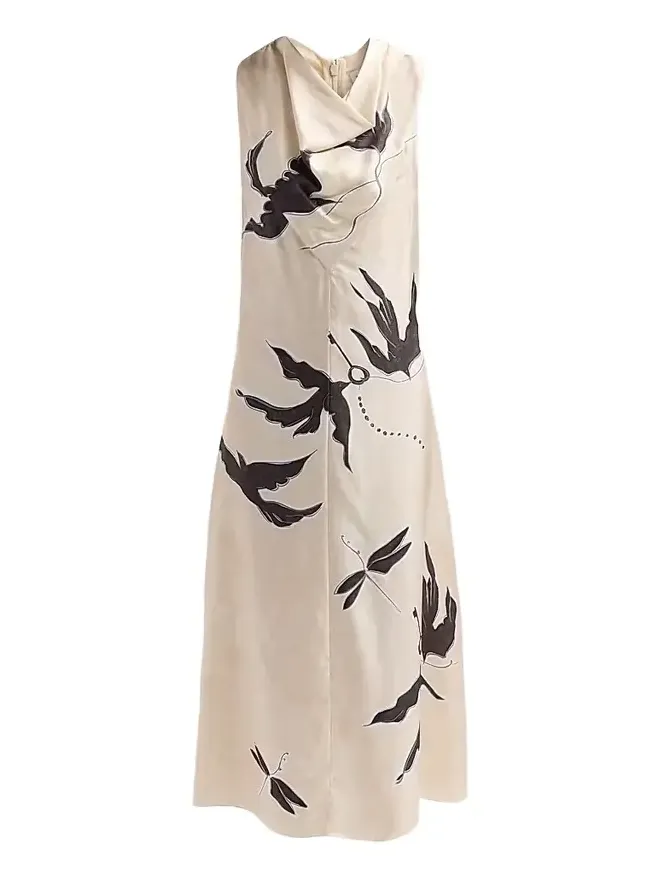 Women's Lucie Bird-Print Silk Midi Dress Women's Lucie Bird-Print Silk Midi Dress