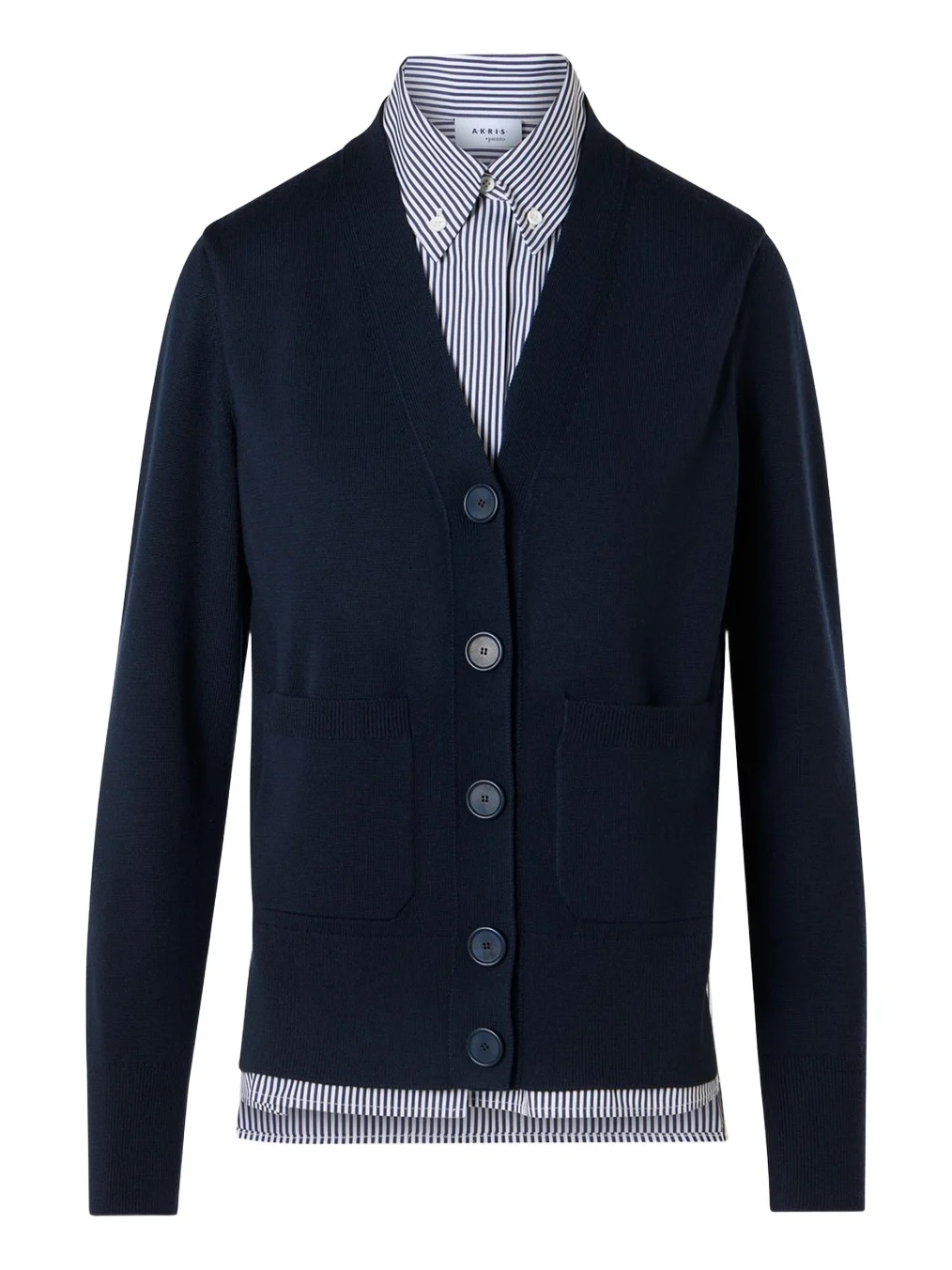 Women's Mixed-Media Wool & Cotton Cardigan - Navy Cream Women's Mixed-Media Wool & Cotton Cardigan - Navy Cream