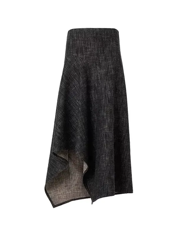 Women's Washed Denim Asymmetric Midi Skirt Women's Washed Denim Asymmetric Midi Skirt