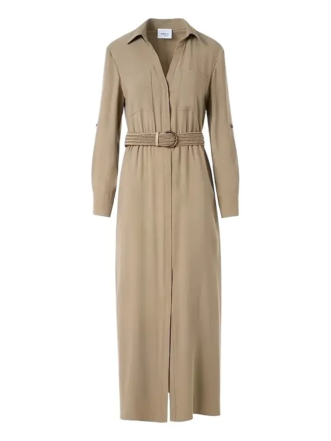 Women's Twill Belted Trench-Style Midi Dress Women's Twill Belted Trench-Style Midi Dress