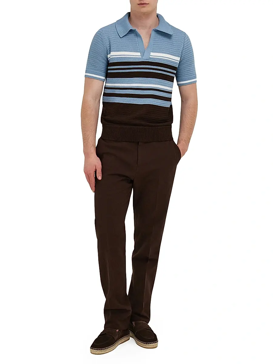 Ferragamo Men's Striped Cotton Knit Polo Shirt | Thumbnail 2