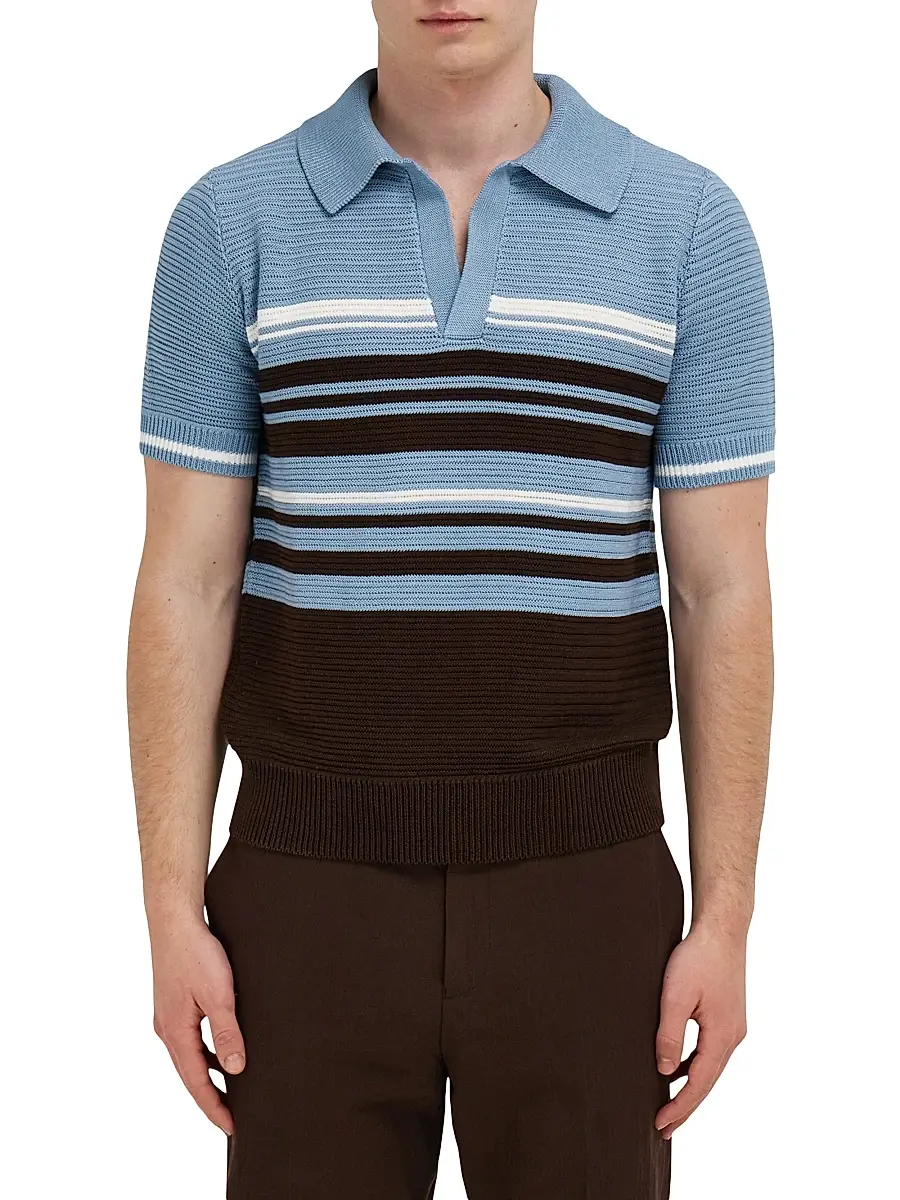 Ferragamo Men's Striped Cotton Knit Polo Shirt | Thumbnail 3