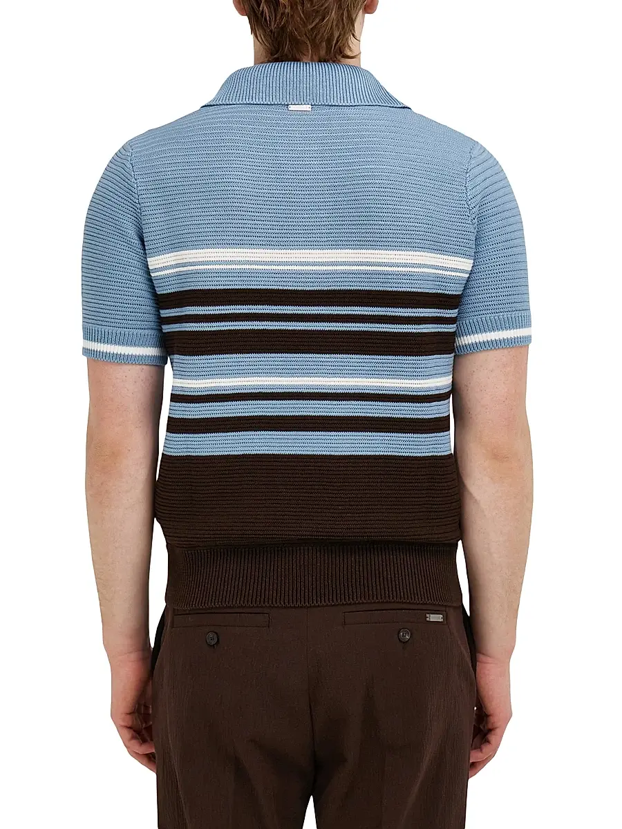 Ferragamo Men's Striped Cotton Knit Polo Shirt | Thumbnail 4
