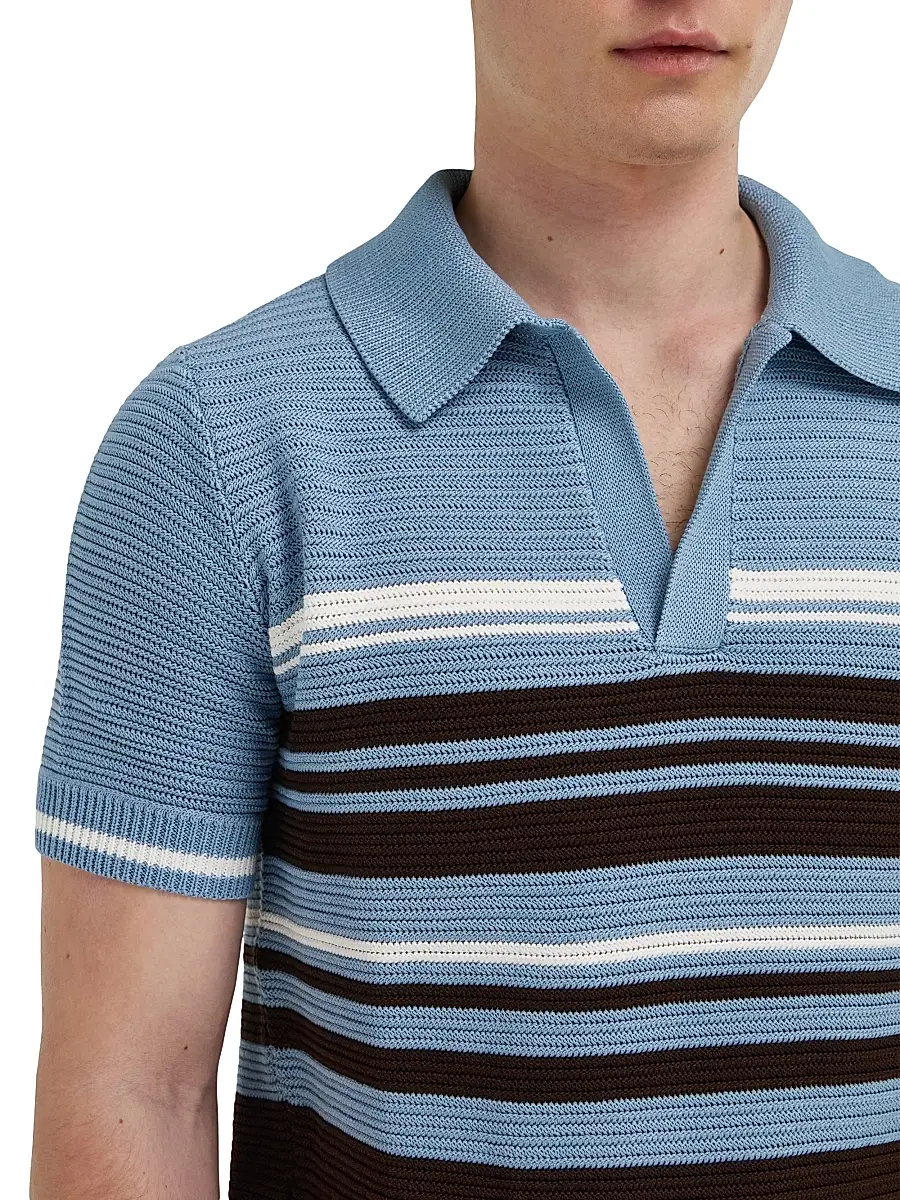Ferragamo Men's Striped Cotton Knit Polo Shirt | Thumbnail 5