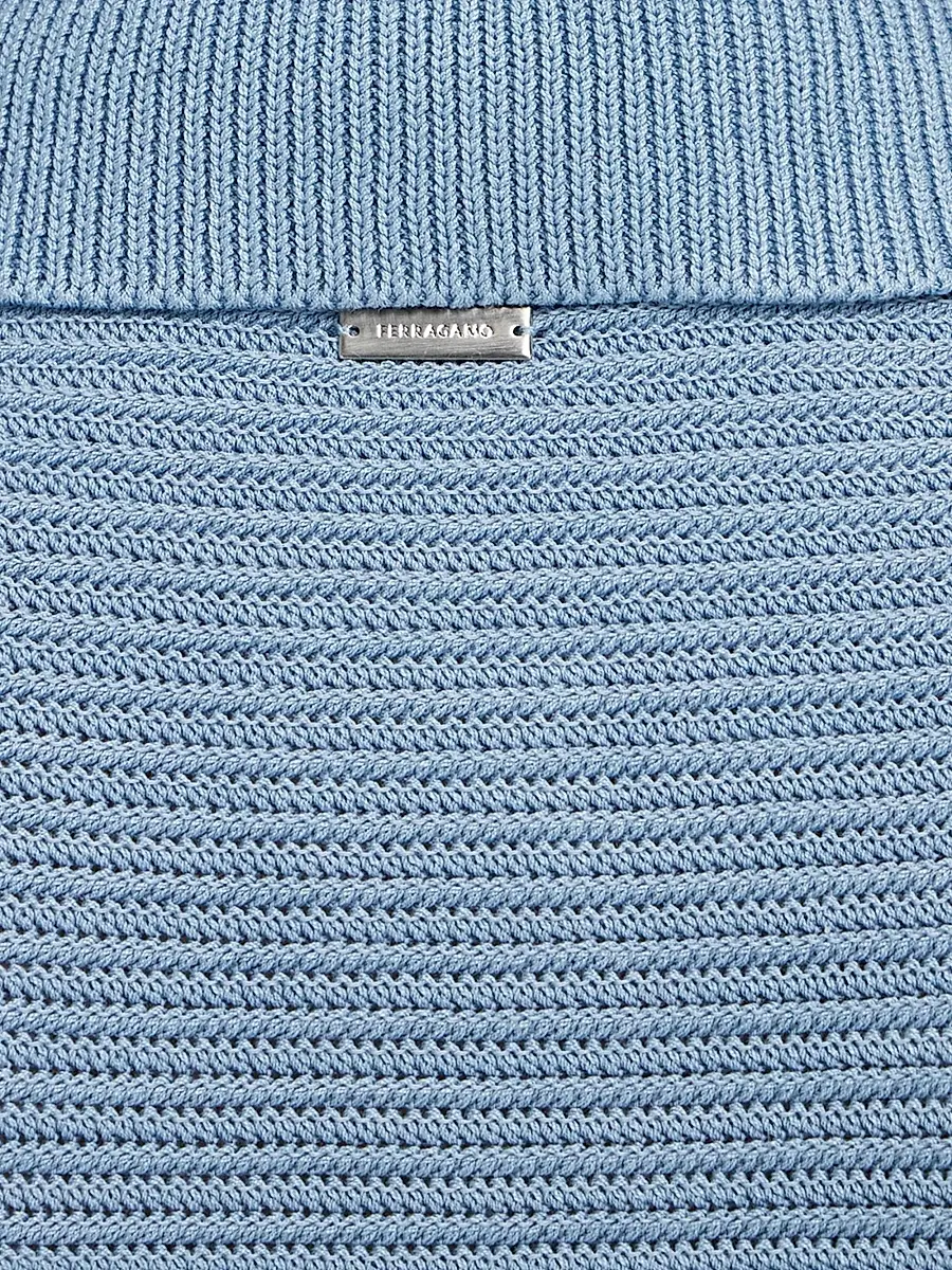 Ferragamo Men's Striped Cotton Knit Polo Shirt | Thumbnail 6