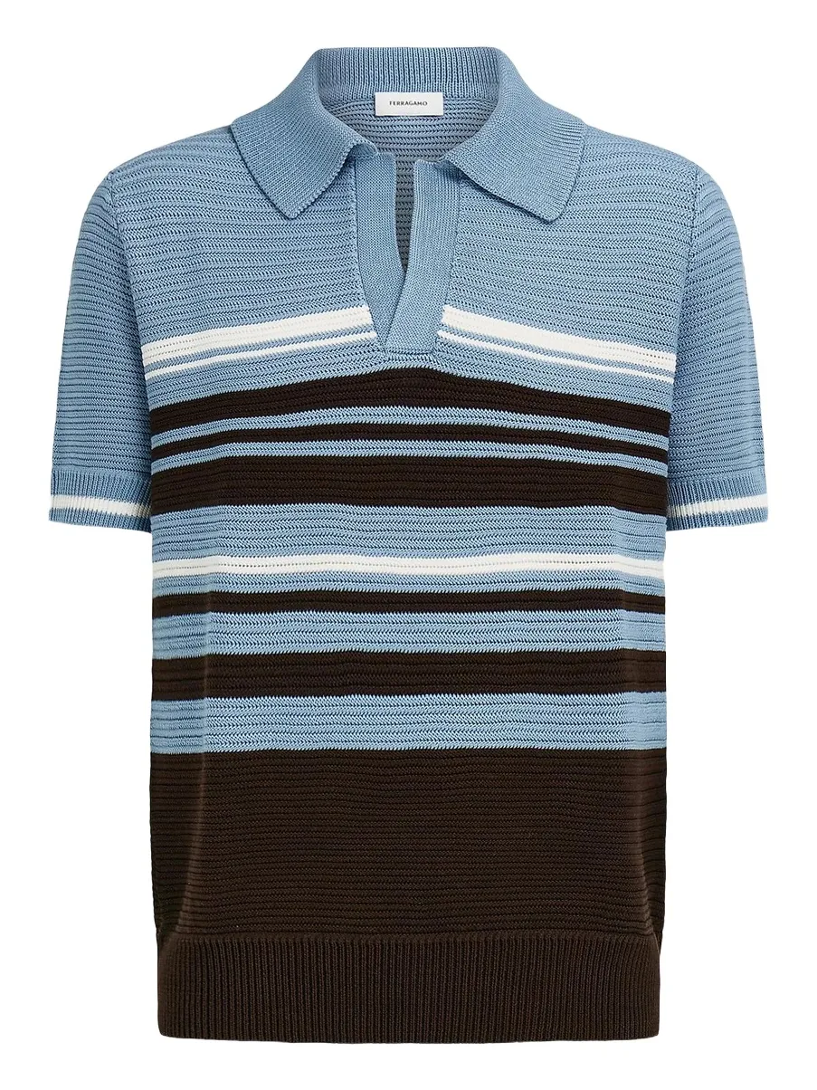 Ferragamo Men's Striped Cotton Knit Polo Shirt