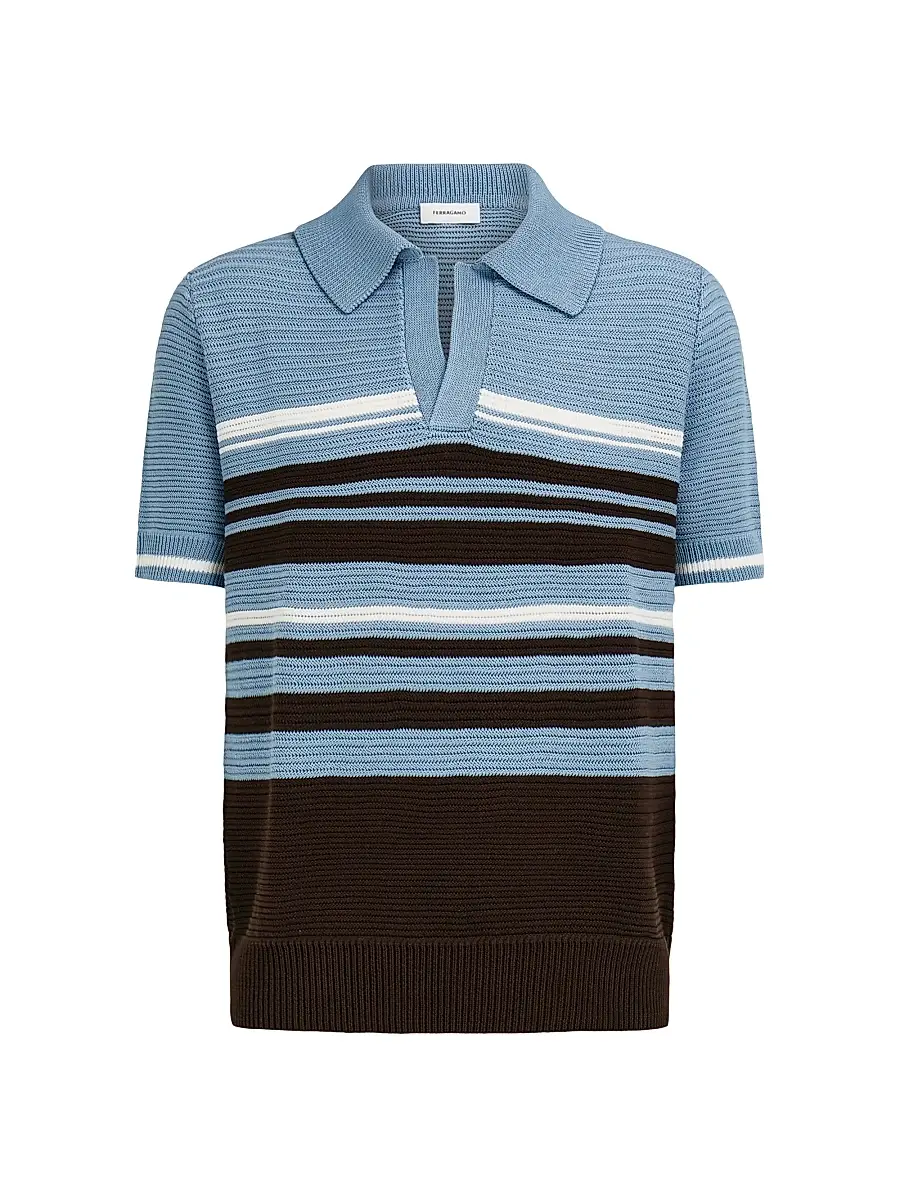 Ferragamo Men's Striped Cotton Knit Polo Shirt - Washed Express White - Size XL | Image 1 Ferragamo Men's Striped Cotton Knit Polo Shirt - Washed Express White - Size XL | Image 1