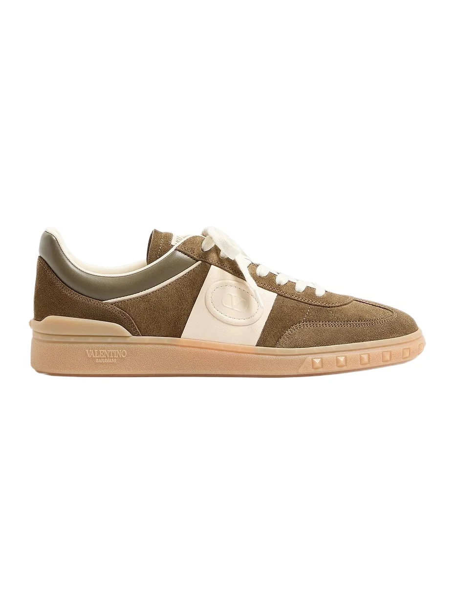Valentino Men's Upvillage Low Top Sneakers in Split Leather - Military Green Ivory