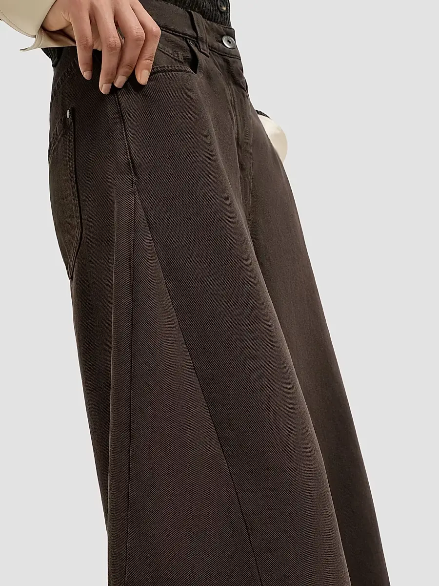 Brunello Cucinelli Women's Dyed Denim Wide Jeans with Monili - Pine Cone Brown | Thumbnail 4 Brunello Cucinelli Women's Dyed Denim Wide Jeans with Monili - Pine Cone Brown | Thumbnail 4