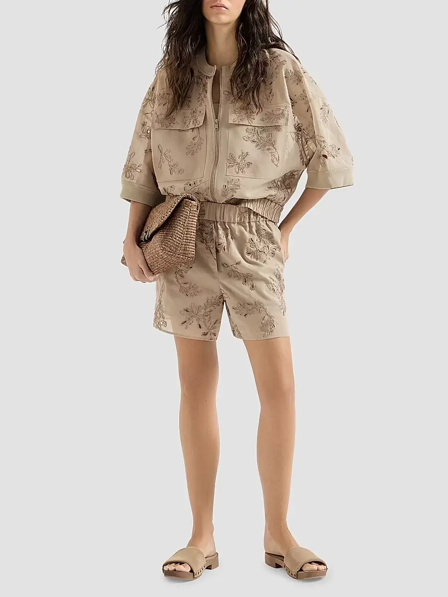 Brunello Cucinelli Women's Cotton Organza Shorts with Dazzling Broderie Anglaise | Thumbnail 6 Brunello Cucinelli Women's Cotton Organza Shorts with Dazzling Broderie Anglaise | Thumbnail 6