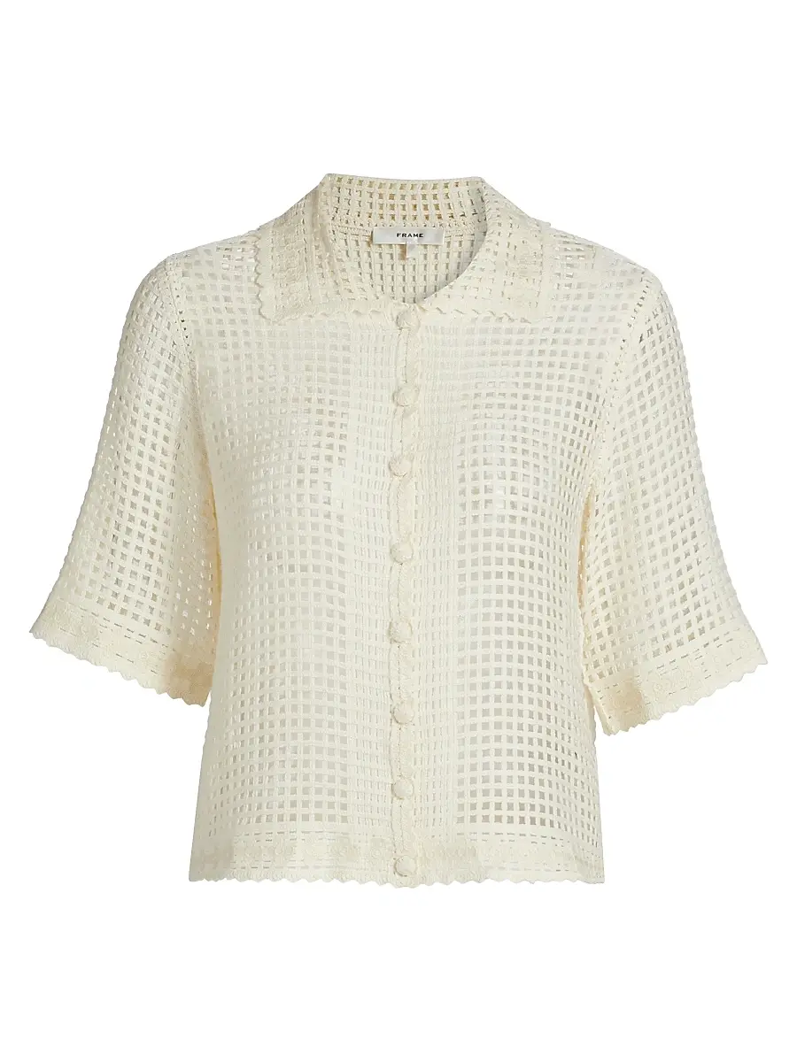 Frame Women's The Crochet Short-Sleeve Top - Cream | Image 1 Frame Women's The Crochet Short-Sleeve Top - Cream | Image 1