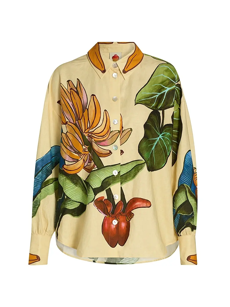 Farm Rio Women's Fruit-Print Linen-Blend Shirt - Yellow - Size XL | Image 1 Farm Rio Women's Fruit-Print Linen-Blend Shirt - Yellow - Size XL | Image 1