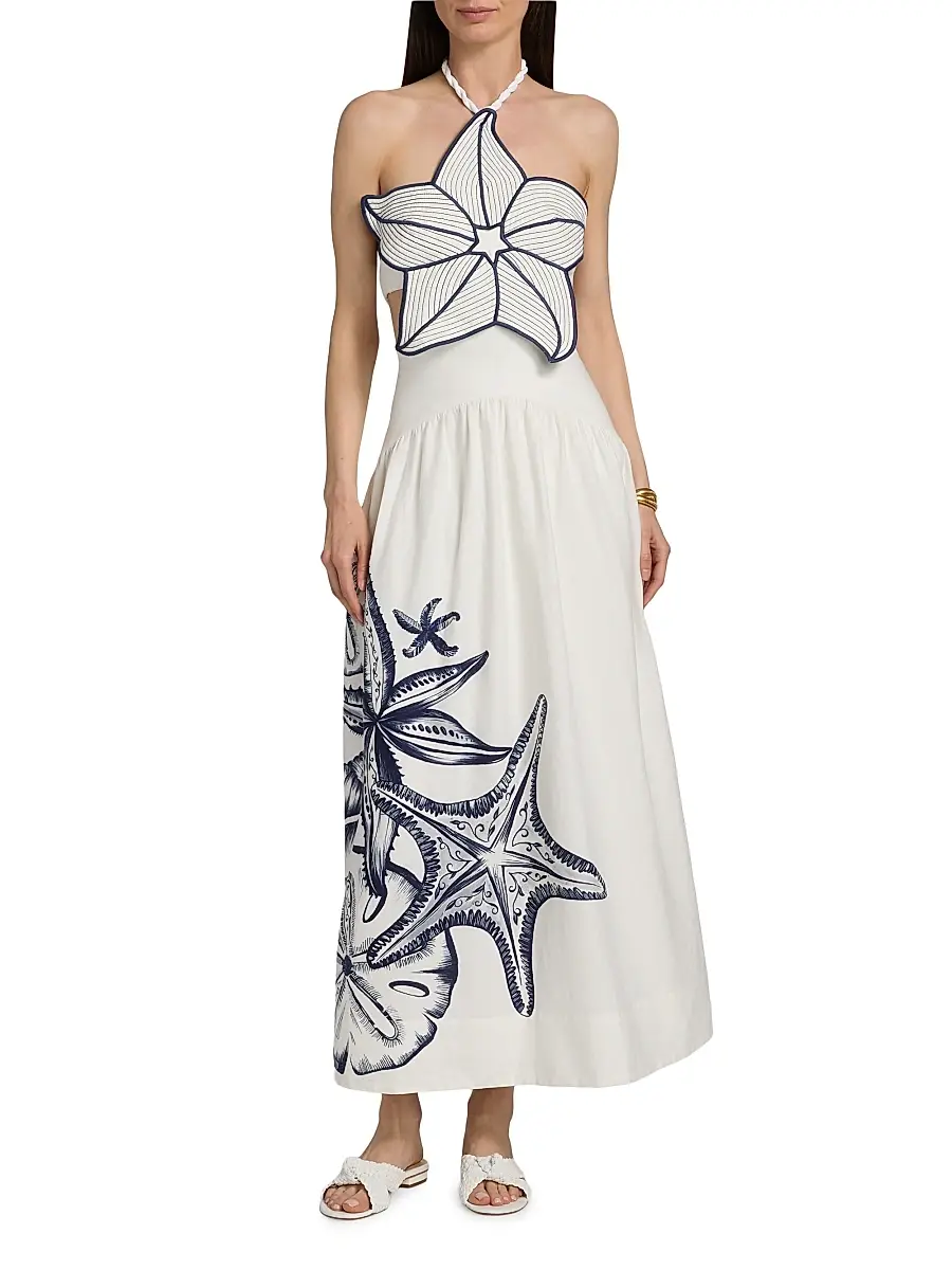 Farm Rio Women's Coast Stars Halterneck Maxi Dress | Thumbnail 3 Farm Rio Women's Coast Stars Halterneck Maxi Dress | Thumbnail 3